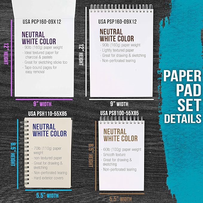 U.S. Art Supply 50 Piece Adult Coloring Book Artist Grade Colored Pencil Set with 4 Styles of Sketching & Drawing Paper - Sketching Shading Blending, Students Adults Beginners