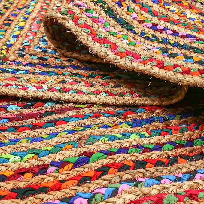 4'x6' Handwoven Jute Chindi Area Rug - Colorful Boho Rugs for Living Room - Hand Braided Multicolor Bohemian Rug for Farmhouse, Bedroom, Dining Room, Classroom, Hallway, Kitchen, Office