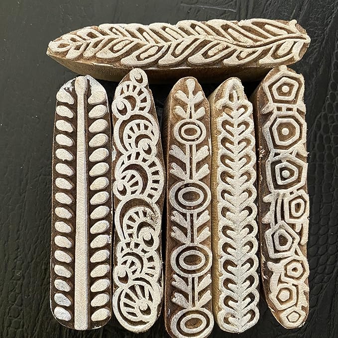 AnNafi® Mehendi Print Blocks| Border Pattern Wooden Stamps (Set of 10)| Fabric Wooden Stamps Border Pattern Printing Blocks| Designer Craft for Mehandi Textile Pottery Saree Border Canvas Painting |