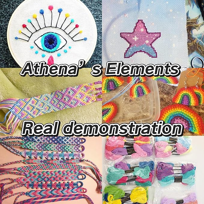 Athena’s Elements Embroidery Floss | Rainbow Thread for Embroidery, Cross Stitch Thread, Crafting Arts Embroidery Strings Bulk with Needles Plus White and Black Floss（447 Colors）