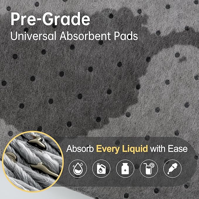 AAwipes Oil Absorbent Pads Universal for All Liquids Oil Spill Control Oil Absorbing Sheets for Garage Grey 100 Pack 15" X 20" OG1520-100