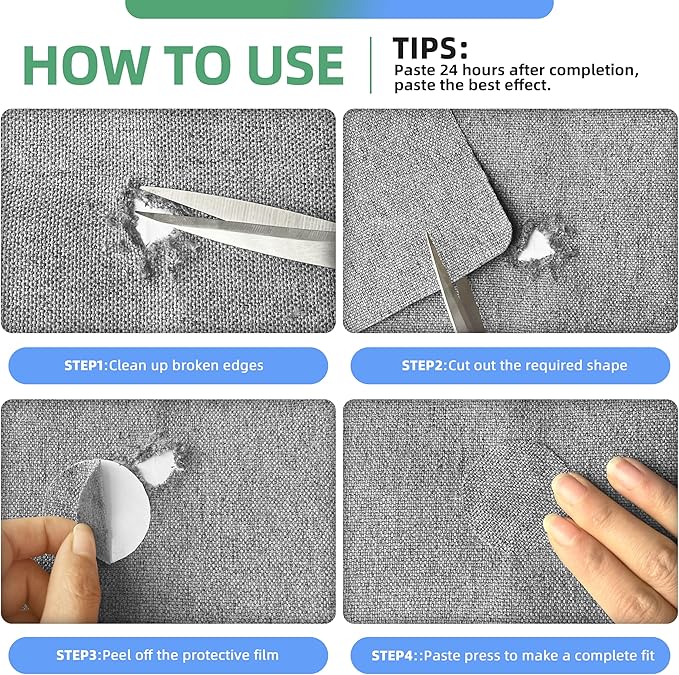 Azobur Coarse Linen Repair Patches, 6 Piece Self-Adhesive Linen Fabric Patches, Multi Color, Can be Used for Linen Sofa Repair and Linen Clothes Repair, Quick Fix Sofa.(Off-White)