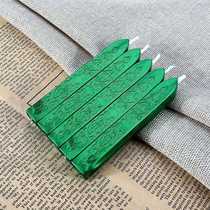Metallic Green Sealing Wax Sticks, Yoption 5 Pcs Totem Fire Manuscript Wax Seal Sticks with Wicks for Wax Seal Stamp (Metallic Green)