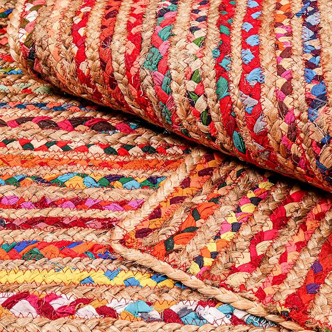 3'x5' Handwoven Jute Chindi Area Rug - Colorful Boho Rugs for Living Room - Hand Braided Multicolor Bohemian Rug for Farmhouse, Bedroom, Dining Room, Classroom, Hallway, Kitchen, Office