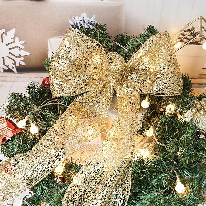CT CRAFT LLC Sparkling Glitter Mesh Wired Ribbon 6" x 10 Yards Gold for Christmas Home Decor Bow Gift Wrapping DIY Crafts Wreath
