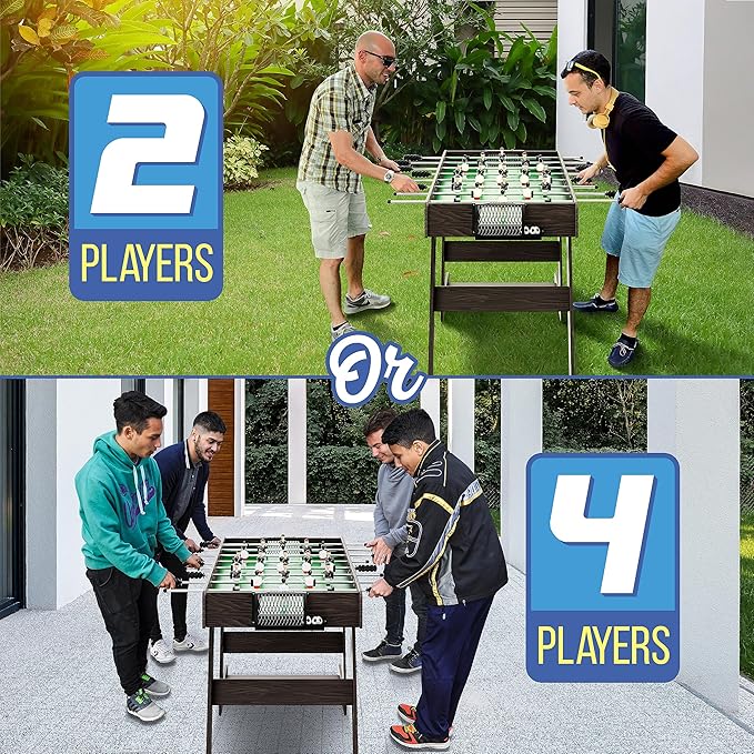 SereneLife Folding Foosball Table, 4’ x 2’ Full Competition Size Foldable Space Saving Table Soccer for Home, Arcade Game Room, for Indoor or Outdoor, Family Game Night, Perfect for Kids and Adults
