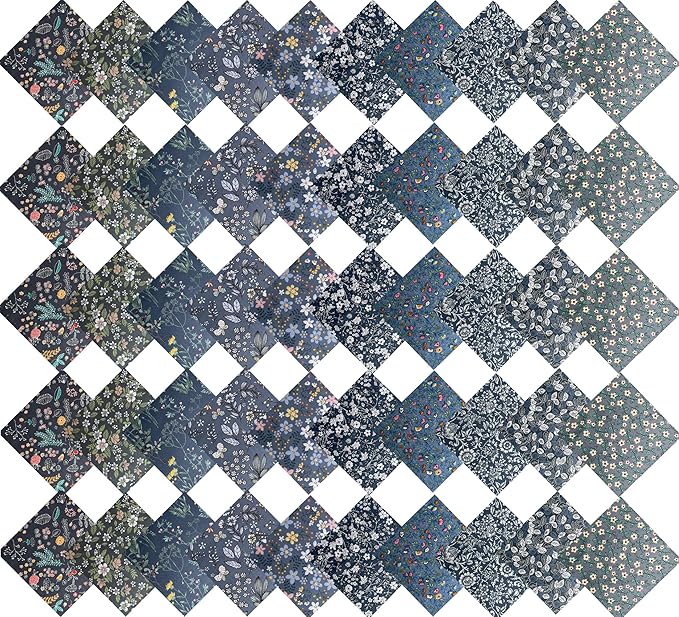 HANPATQUI 50PCS 5 x 5 inch Grey Printed 100% Cotton Fat Quarters Fabric for Sewing and Quilting Bundles Precut Fabric Square for DIY Craft Patchwork