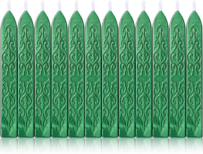 Yoption 12 Pcs Sealing Wax Sticks with Wicks, Antique Metallic Green Totem Fire Manuscript Seal Wax for Wax Seal Stamp (Metallic Green)