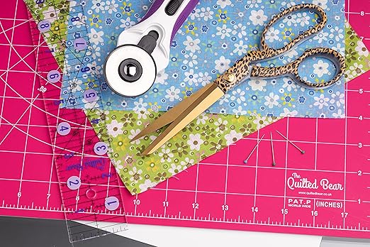 The Quilted Bear Quilting Rulers - Transparent Acrylic Non Slip Quilting, Patchwork & Sewing Ruler with Clear Black Lines & 30, 45 & 60 Degree Angles for Perfect Accuracy & Precision (4" x 14")
